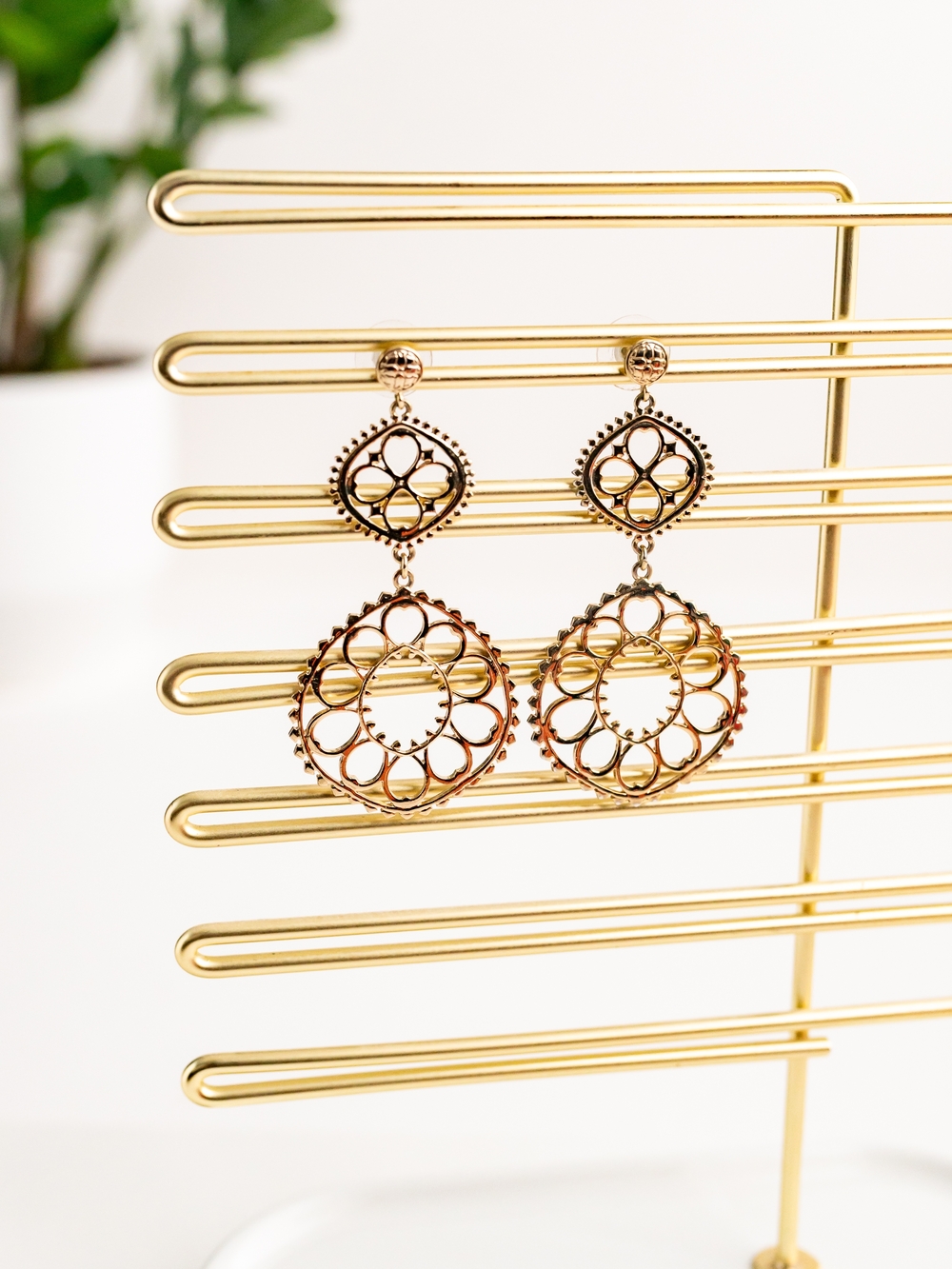 Gold Filigree Drop Earrings - Wedding Jewelry